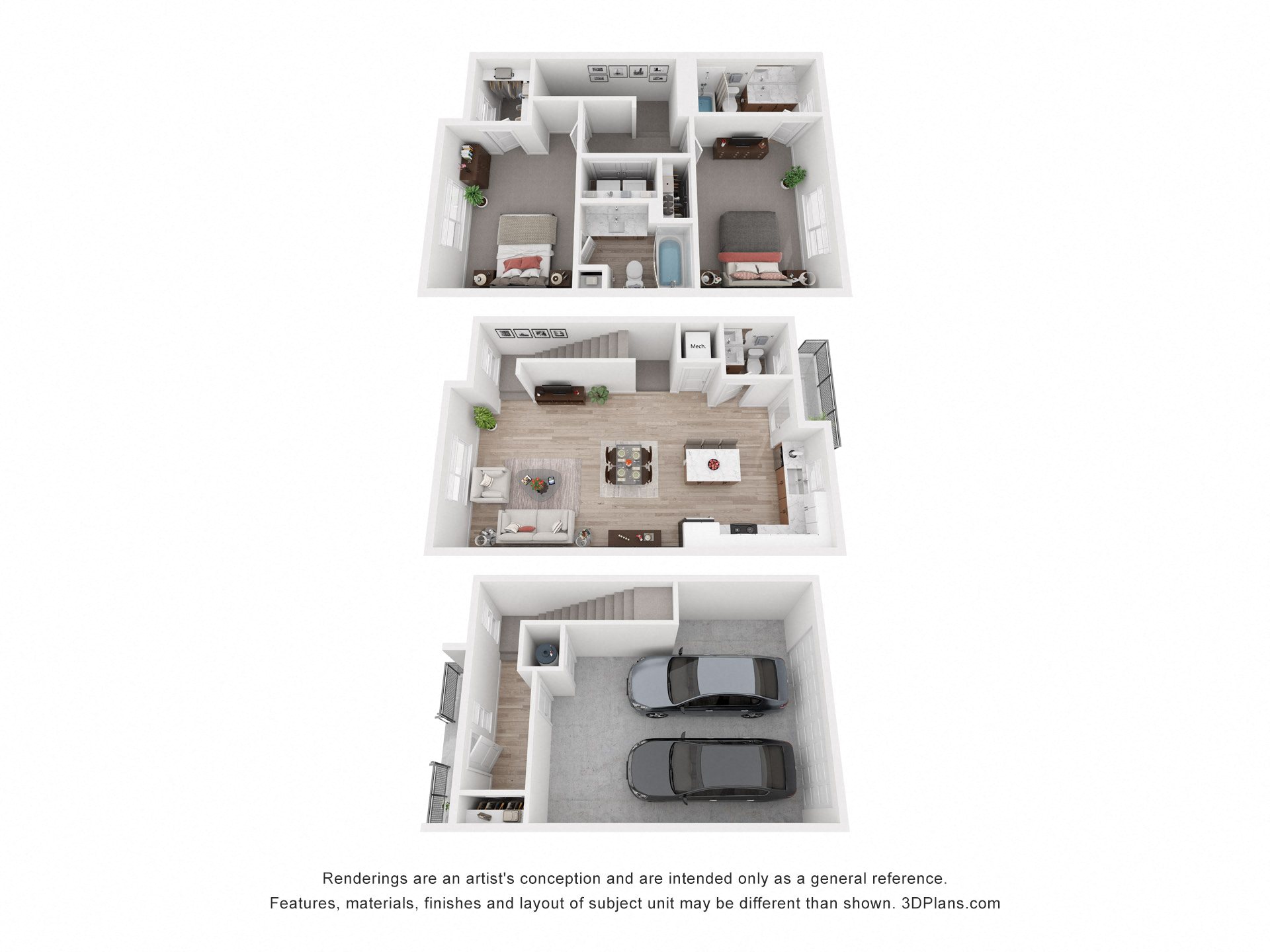 Floor plan for 2 beds, 2.5 baths, 1740 sqft